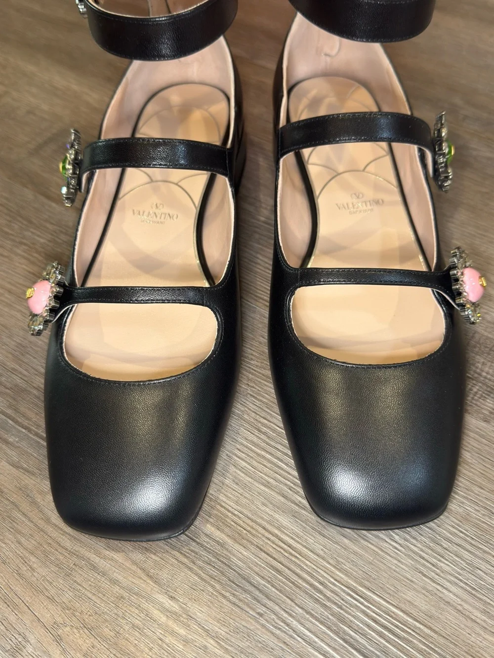 Valentino Garavani Preshoes Jewel Button Logo Ballerina Gladiator Zip Flats - Picture 5 of 16